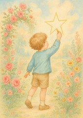 Naklejka premium Child reaching star dream