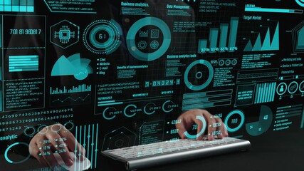 Explore a cutting-edge business analytics interface showcasing interactive data visualizations with graphs and charts. Ideal for futuristic technology themes. Cipher - Powered by Adobe