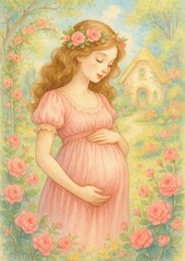 Naklejka premium Serene maternity in floral paradise.