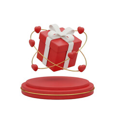 Valentine's gift box with hearts isolated on transparent background