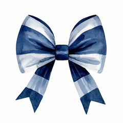 Beautiful hand-painted watercolor bow illustration featuring elegant blue and white stripes, perfect for decorative designs, festive occasions, and gift wrapping concepts