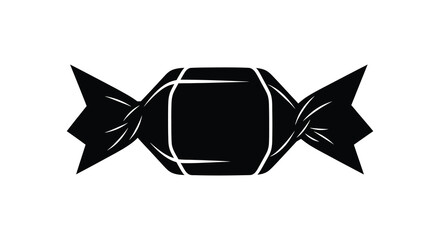 A striking black and white graphic depicting a wrapped candy with decorative ribbons silhouette © Kuntol02