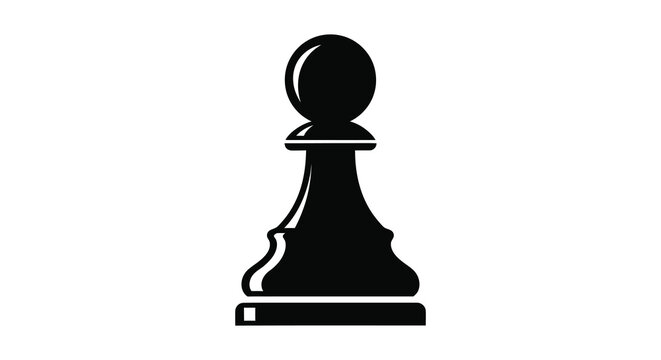 A stark black chess pawn stands prominently against a bright white background silhouette