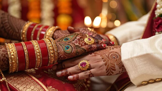 Hands adorned with henna and jewelry