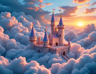 Whimsical Cloud Castle Dawn with Vibrant Sky Colors