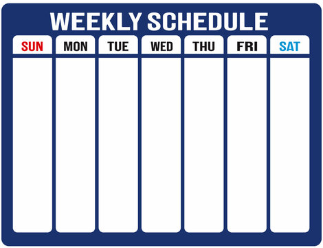 A table of a weekly schedule in blue. 