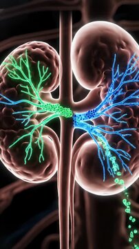 3D Visualization of Gallstones Blocking Bile Ducts with Dark Background Glowing Veins and Anatomical Detail for