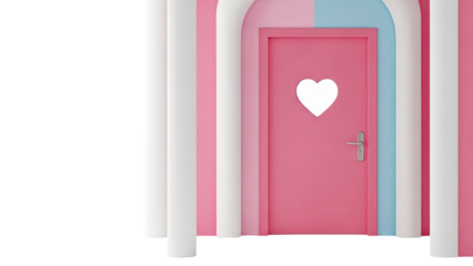 Pink Door with Heart Cutout and Pastel Archway