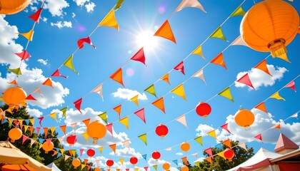 Festive Outdoor Celebration with Colorful Lanterns and Bunting
