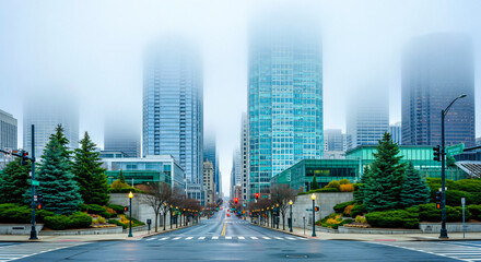 Misty Morning in the City Street