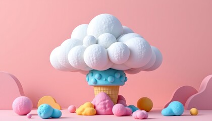 Whimsical Cloud Sculpture Against Soft Pink