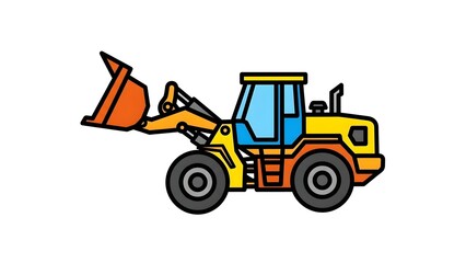 Illustration of a yellow front loader construction vehicle with a bucket and wheels