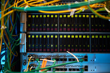 Multicolored Network Cables Connected to Server Rack