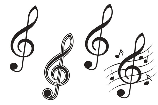 Abstract treble clefs with musical notes isolated on white background, Vector