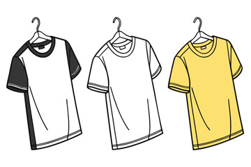 Three t-shirts on hangers isolated on white background, Vector