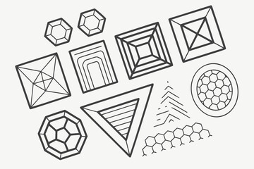 Various geometric shapes and patterns isolated on white background, Vector