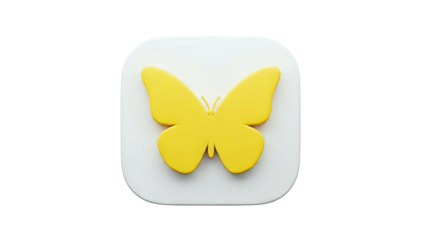 Yellow Butterfly Icon on White Square