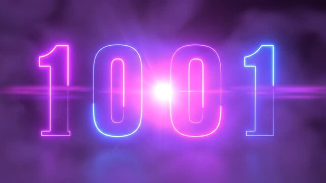 Neon 1001 Number Glowing in Dark, Futuristic Digital Art.