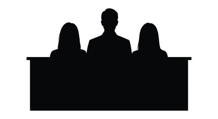 three figures seated behind a desk a striking black and white image silhouette © Kuntol02