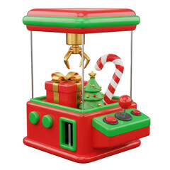 Christmas claw machine toy isolated on transparent background