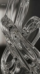 A closeup of a clear glass sculpture The twisting form reflects light The backdrop is a gradient of gray