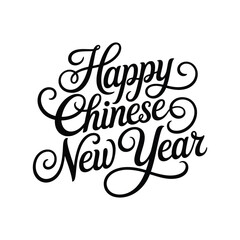 Elegant black calligraphy design displaying the phrase happy chinese new year on a white background