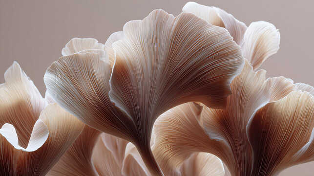 Close-up view of delicate petals in muted tones, evoking a sense of tranquility. The image showcases the soft, graceful forms of the blossoms