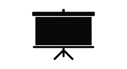 a simple black presentation projector stand with a blank screen a stark silhouette