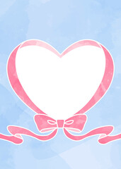 ハート型リボンの背景フレーム、水彩カラー、縦向き