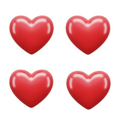 Four red hearts isolated on transparent background