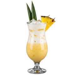 Tropical cocktail with pineapple and leaf isolated on transparent background