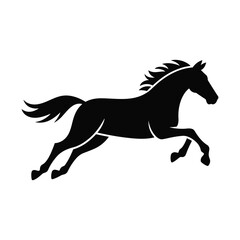 A dynamic silhouette of a black horse in full gallop showcasing power and grace