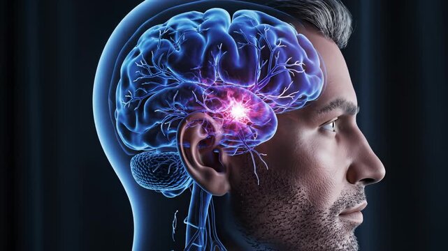 Human brain with highlighted neural activity