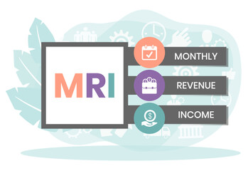 MRI, Monthly Revenue Income. Concept acronym with keywords and icons. Flat vector illustration. Isolated on white background.