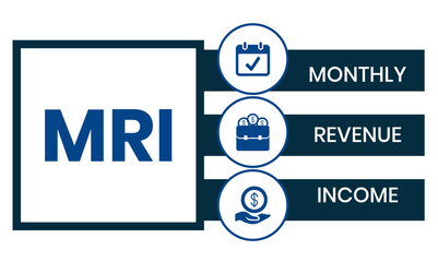 MRI, Monthly Revenue Income. Concept acronym with keywords and icons. Flat vector illustration. Isolated on white background.