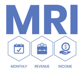MRI, Monthly Revenue Income. Concept acronym with keywords and icons. Flat vector illustration. Isolated on white background.