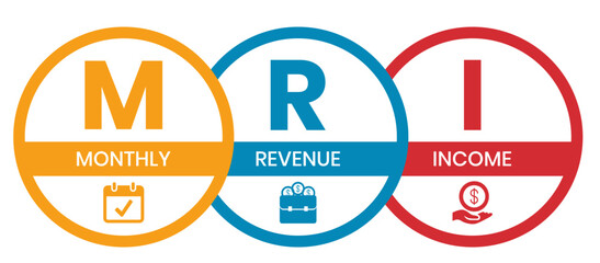 MRI, Monthly Revenue Income. Concept acronym with keywords and icons. Flat vector illustration. Isolated on white background.