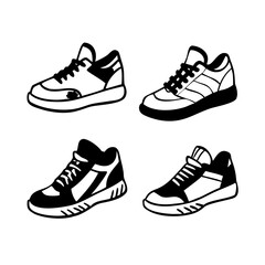 Shoes sneaker cartoon vector icon, set of sneakers design vectors isolated, full color sneaker template flat design