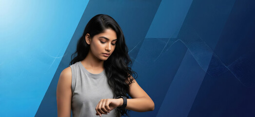 Young Indian Woman Checks Smartwatch for Health Tracking