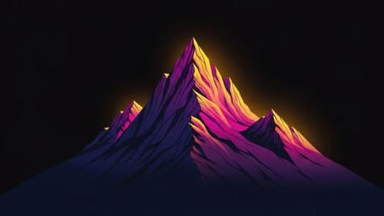 Vibrant mountain peaks glowing with purple and yellow light