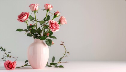 Delicate Pink Roses in a Pastel Vase A Romantic Still Life