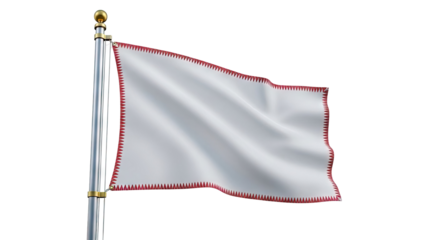Blank White Flag with Red Zigzag Border on Flagpole