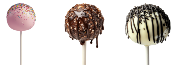 Colorful Cake Pops with Sprinkles and Chocolate Drizzle on Sticks