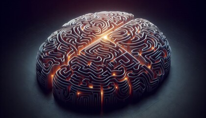 A brain-shaped maze with a glowing light in the center.