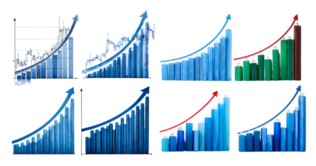 Various Graphs Illustrating Growth Trends and Statistical Progression, Bundle Set Collection, Isolated on Transparent Background