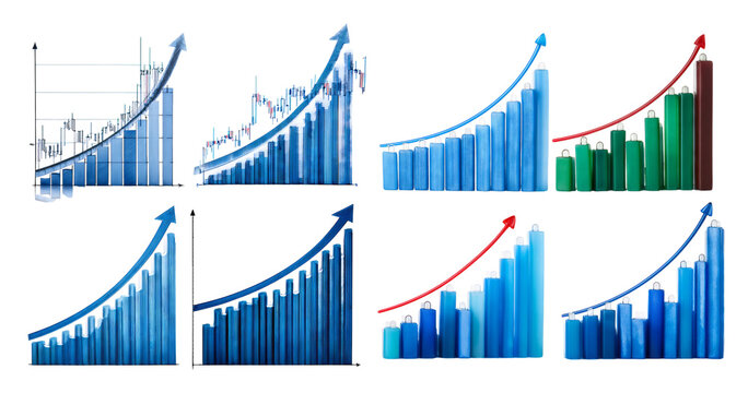 Various Graphs Illustrating Growth Trends and Statistical Progression, Bundle Set Collection, Isolated on Transparent Background - Powered by Adobe
