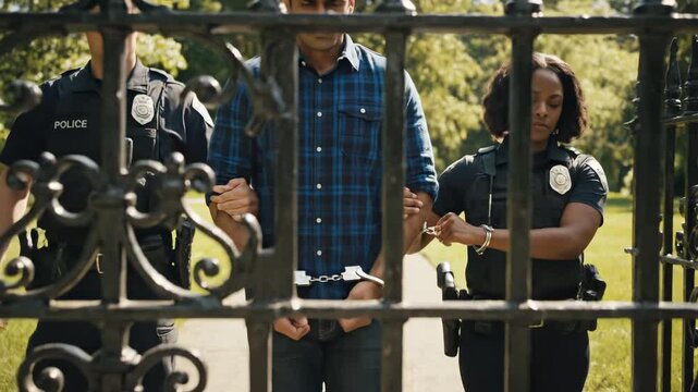 police officers escorting handcuffed man