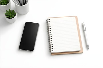 notebook and pen on white