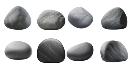 Collection of Smooth Gray Stones for Creative Design Projects, Bundle Set Collection, Isolated on Transparent Background