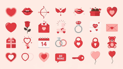 Valentines Day Icons Collection Romantic Symbols Love Celebration.